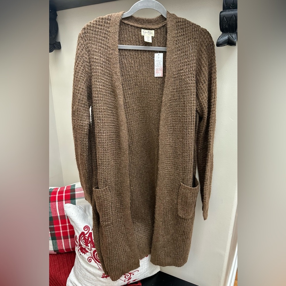 NWT Jessica Simpson Brown Knit Maxi Cardigan Sz M